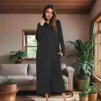 Женская ночная рубашка на молнии с длинным рукавом, свободного покроя, однотонная, с карманами, длиной до середины икры S вино красного