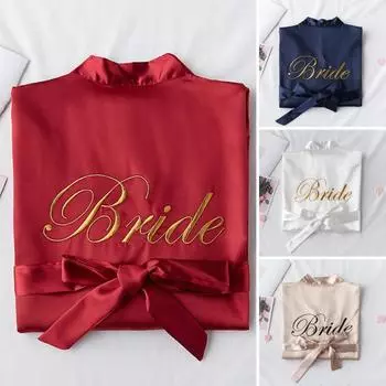 Женская ночная рубашка, однотонная пижама с гладкой поверхностью, шелковистый женский халат с вышивкой букв для брачной ночи M вино красного