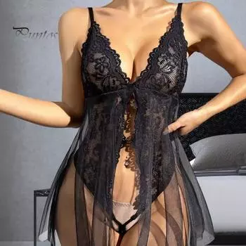 Женская ночная рубашка, прозрачная кружевная сетка, глубокий V-образный вырез, спагетти-ремень, открытая промежность, без рукавов, с открытой спиной, женская ночная рубашка для медового месяца, свадебной ночи 2XL