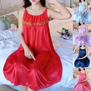 Женская ночная рубашка с ледяными подтяжками и цветком, сексуальная кружевная однотонная повседневная свободная пижама One Size