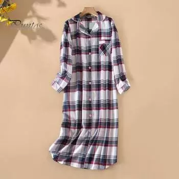 Женская ночная рубашка с принтом в виде сердца в клетку, отложным воротником, однобортная, длиной до колена, с нагрудным карманом, свободная ночная рубашка, осенняя домашняя одежда, весенняя одежда для сна L серый/белый