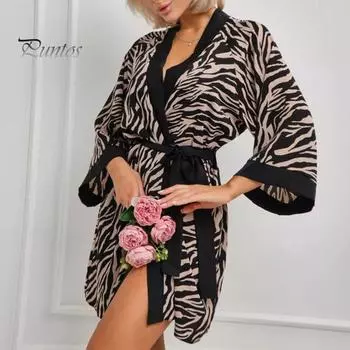 Женская ночная рубашка с регулируемой талией, кардиган с V-образным вырезом и леопардовым принтом, рукава три четверти, атласная домашняя одежда, ночная рубашка для спальни, ванной комнаты, одежда для сна XL розы красного