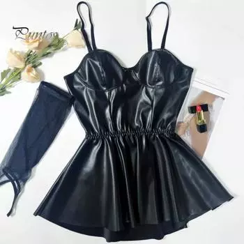 Женская ночная рубашка с сетчатыми рукавами-рукавами Низкий вырез на бретельках А-силуэта Свободный подол Гладкая искусственная кожа Открытая спина Без рукавов Honymoon Свадебная ночь M