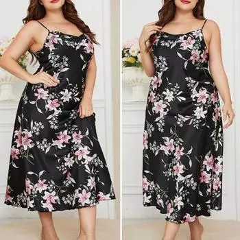 Женская ночная рубашка с сексуальным цветочным принтом на подтяжках, женская ночная рубашка, удобная летняя домашняя одежда для дома 2XL синий