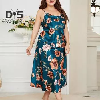 Женская ночная рубашка с сексуальным цветочным принтом на подтяжках, женская ночная рубашка, удобная летняя домашняя одежда для дома 2XL синий