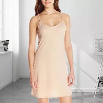 Женская ночная рубашка с v-образным вырезом и открытой спиной, однотонное платье на тонких бретельках, облегающее трапециевидное домашнее платье на бретельках, платье для сна S чёрный