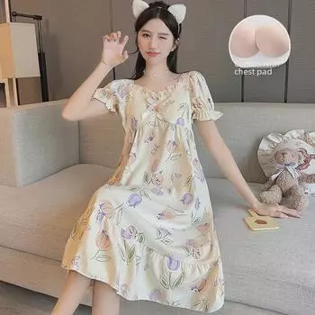 Женская ночная рубашка Sweet Fairy Style Cloud Cotton с нагрудными подушечками Double Extra Large