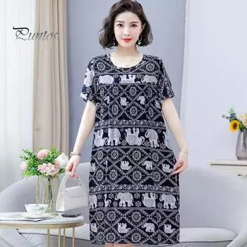 Женская ночная рубашка свободного покроя с цветочным принтом, круглым вырезом, плиссированная, с короткими рукавами, длиной до колена, домашняя одежда, повседневное платье миди, женская ночная рубашка, платье миди красный