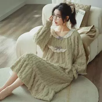 Женская ночная рубашка в дворцовом стиле: Милая осенняя коралловая флисовая рубашка, удобная для ношения на открытом воздухе, свободная домашняя ночная рубашка. 3XL