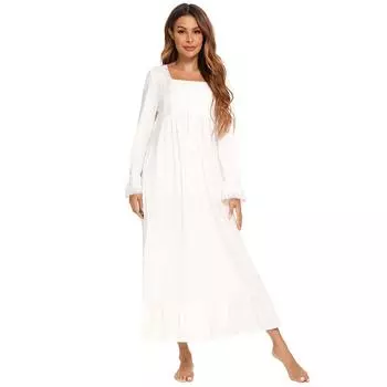 Женская ночная рубашка в викторианском стиле, хлопковая трикотажная мягкая винтажная ночная рубашка Henley с длинными рукавами, ночная рубашка для отдыха, рубашка для сна с кружевной отделкой, ночная рубашка для беременных и кормящих мам S белый