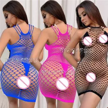 Женская ночная рубашка, женская эротическая рыболовная сеть, облегающая короткая юбка, сексуальная сетчатая ажурная прозрачная обтягивающая сорочка, костюм, мини-платье XXS
