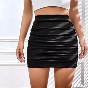 Женская новая эластичная плиссированная модная универсальная короткая юбка с высокой талией, закрывающая бедра S чёрный