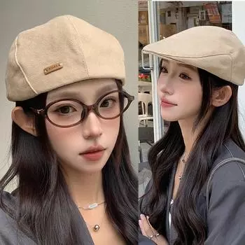 Женская новая четырехсезонная кепка газетчика с утиным клювом 2024 года, мужской однотонный берет с рисунком утиного языка Average size (56-58cm) бежевый