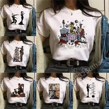 Женская новая футболка с черепом, мультяшный топ с буквенным принтом, повседневные рубашки, модные летние футболки с коротким рукавом и забавным круглым вырезом S