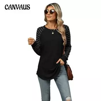 Женская новая футболка с круглым вырезом и длинными рукавами в стиле «ласточкин хвост» S чёрный