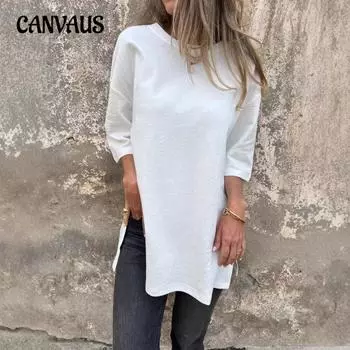 Женская новая футболка свободного покроя с круглым вырезом и рукавом семь четвертей, модели осень-зима S белый