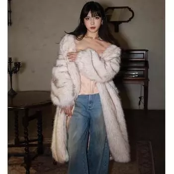 Женская новая куртка из меха енота с длинным лисьим мехом, большой меховой воротник, шуба, свободный повседневный тренчкот, толстый S
