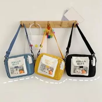 Женская новая милая парусиновая студенческая корейская версия на одно плечо, маленькая квадратная сумка через плечо, многофункциональная универсальная сумка через плечо через плечо чёрный