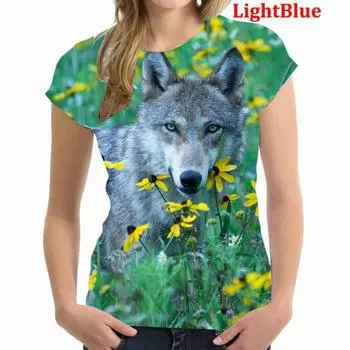 Женская новая мода 3D футболка с принтом волка, футболка с короткими рукавами и изображением животных, женская блузка, топы S