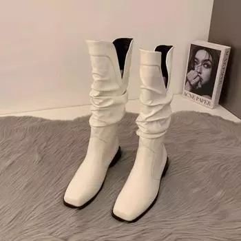 Женская новая мода Increase Slim Western Denim Boots Small Fragrant Shoes High Barrel Rider Stacked Long Barrel Boots 35