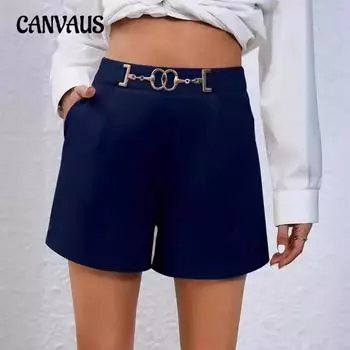 Женская новая мода талия голова металлические аксессуары формальные пять брюки костюм брюки S чёрный