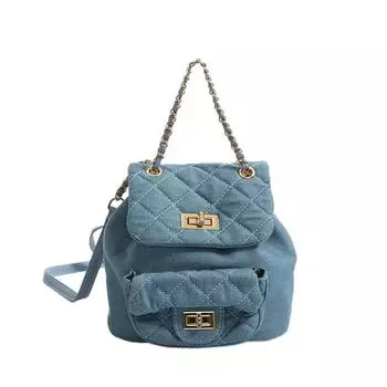 Женская новая мода, универсальная ромбовидная цепочка, однотонная джинсовая сумка, женский рюкзак, модный простой маленький рюкзак через плечо Ins