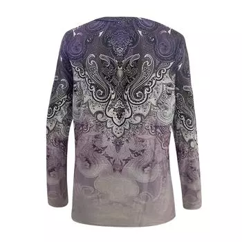 Женская новая модная футболка с длинным рукавом и принтом на пуговицах, тонкий топ, повседневные топы S синий