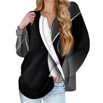 Женская новая модная футболка с длинными рукавами и воротником на пуговицах, тонкий топ, повседневные топы L чёрный