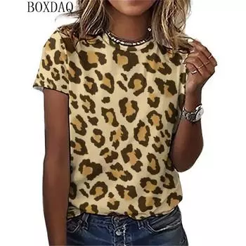 Женская новая модная футболка с короткими рукавами и леопардовым принтом, 3D-печать, О-образный воротник, повседневная женская летняя модная футболка XS