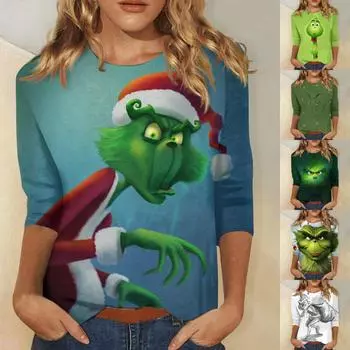 Женская новая модная футболка с круглым вырезом и рукавами 3/4 с принтом, тонкий топ, повседневные топы XL