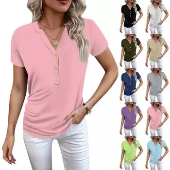 Женская новая модная футболка с v-образным вырезом и короткими рукавами с принтом, топы, повседневные топы, футболка большого размера L