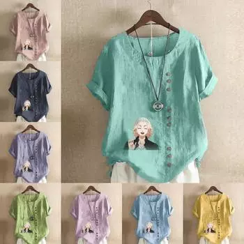 Женская новая модная льняная рубашка с круглым вырезом и коротким рукавом, футболка с принтом Say Hello, летняя женская повседневная блузка больших размеров, топы S розовый