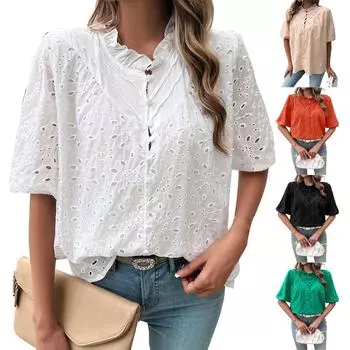 Женская новая модная свободная рубашка с пышными рукавами и вышивкой M зелёный