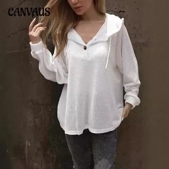 Женская новая однотонная толстовка в клетку «ананас» с капюшоном, застежкой на пуговицы и шнурком, с V-образным вырезом, повседневная свободная, с длинным рукавом S белый