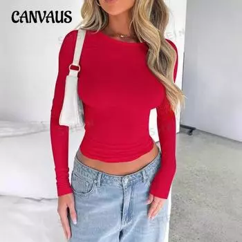 Женская новая однотонная узкая блузка с круглым вырезом и длинными рукавами XS белый