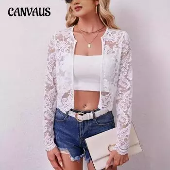Женская новая осенне-зимняя элегантная куртка с длинными рукавами из прозрачного кружева, кардиган, топы S белый