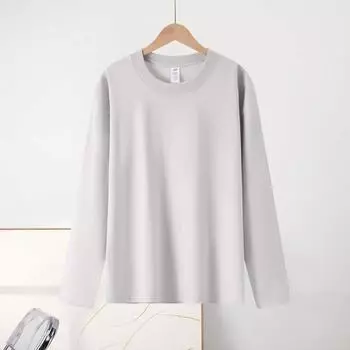 Женская новая осенне-зимняя футболка из хлопка 230 г с длинными рукавами, однотонная тонкая внутри, свободная блузка, нижняя часть рубашки S белый