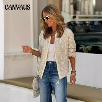 Женская новая осенне-зимняя повседневная модная классическая куртка с пайетками для ночного клуба S серебряный