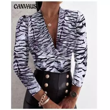 Женская новая осенне-зимняя сексуальная блузка-рубашка с длинными рукавами и V-образным вырезом с леопардовым принтом цветной печати леопарда