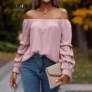 Женская новая осенняя мода с открытыми плечами и длинными рукавами S озеро синий