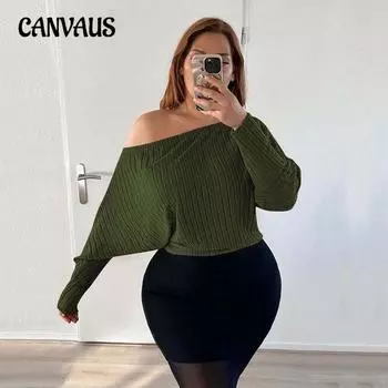 Женская новая осенняя сексуальная повседневная блузка с открытыми плечами 1XL армия зеленый