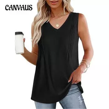 Женская новая плиссированная майка без рукавов с V-образным вырезом, футболка, трансграничная внешняя торговля S белый