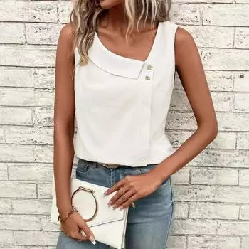 Женская новая повседневная футболка без рукавов с косым вырезом и стандартным пуловером S абрикосовый