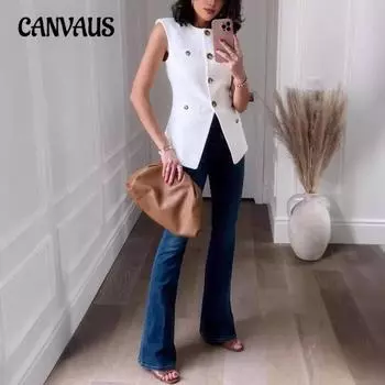 Женская новая повседневная однотонная безрукавка с несколькими пуговицами S белый