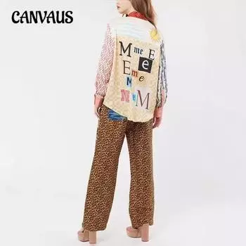 Женская новая повседневная праздничная рубашка с длинными рукавами и брюками с леопардовым принтом, костюм-двойка S