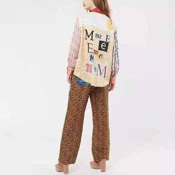 Женская новая повседневная праздничная рубашка с длинными рукавами и брюками с леопардовым принтом, костюм-двойка S