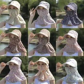 Женская новая рабочая шляпа с цветочным узором, защита шеи, хлопковая шелковая шляпа для лица, шляпа от солнца, защита от солнца