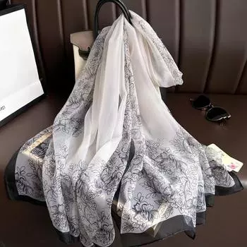 Женская новая роскошная бандана с принтом, солнцезащитный платок для улицы 185 * 130 см, модный стиль, шелковый шарф, мусульманский головной платок Four Seasons 185X130CM