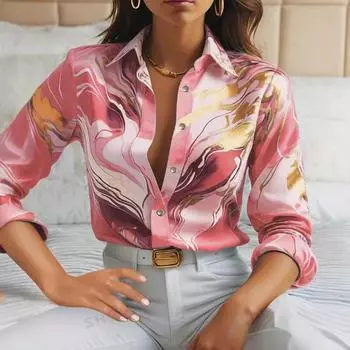 Женская новая рубашка с длинным рукавом и лацканами, свободная рубашка на пуговицах, весна-лето, рубашка с 3D-цифровой печатью S небесно-голубой