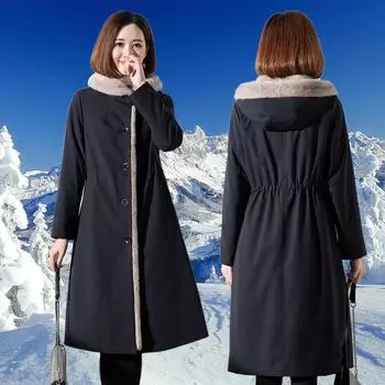 Женская новая шуба из искусственного меха, зимняя, с подкладкой из искусственного меха кролика Рекс, средней и длинной длины, с нейлоновым верхом с обеих сторон M recommends 90-52.5 kg чёрный